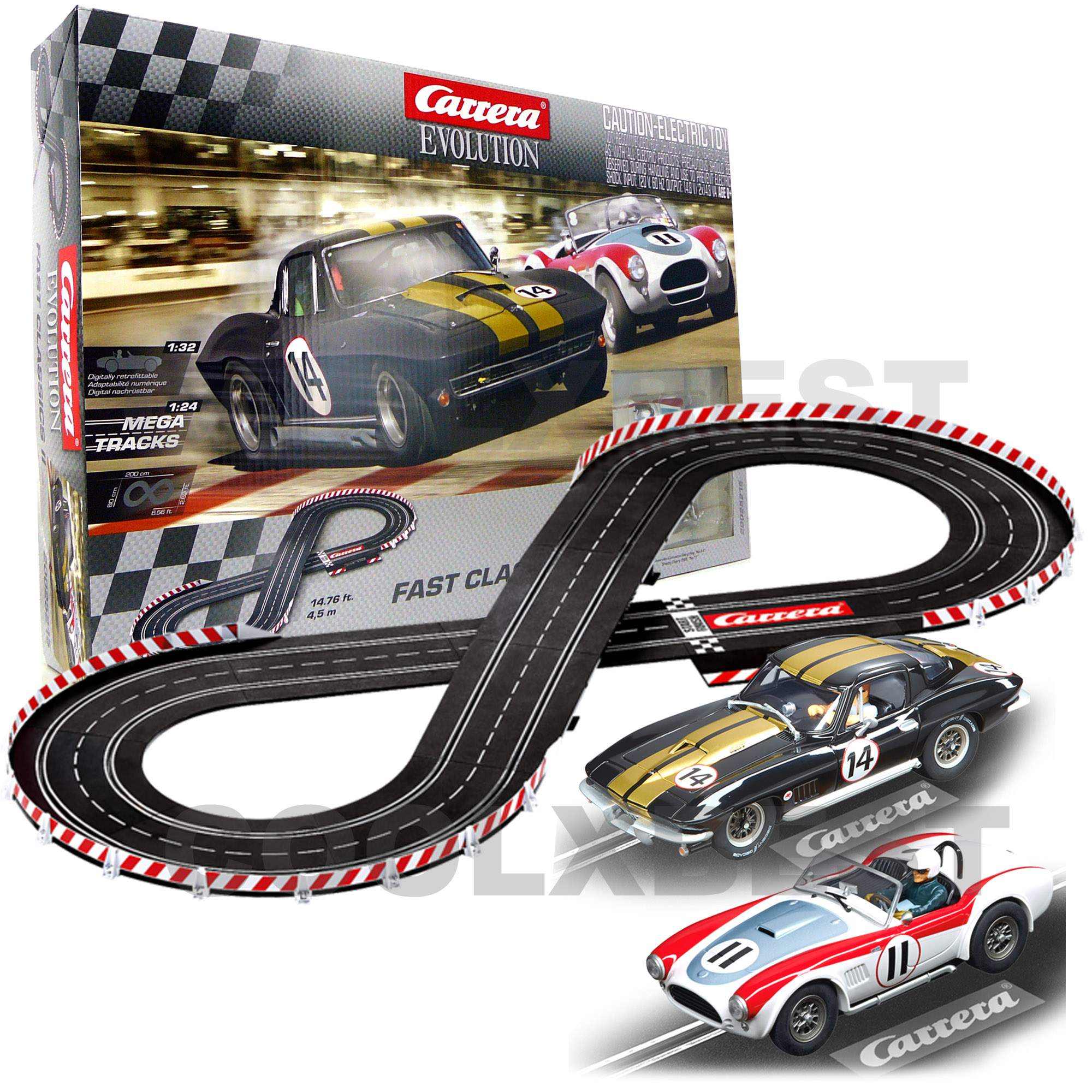 NEW CARRERA EVOLUTION 132 FAST CLASSICS II SLOT CAR SET CORVETTE v
